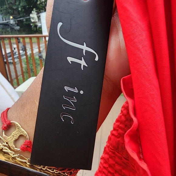 Ft Inc Women's  Red relaxed fit  Long sleeves Off Shouldes Flare midi dress L - Picture 10 of 13